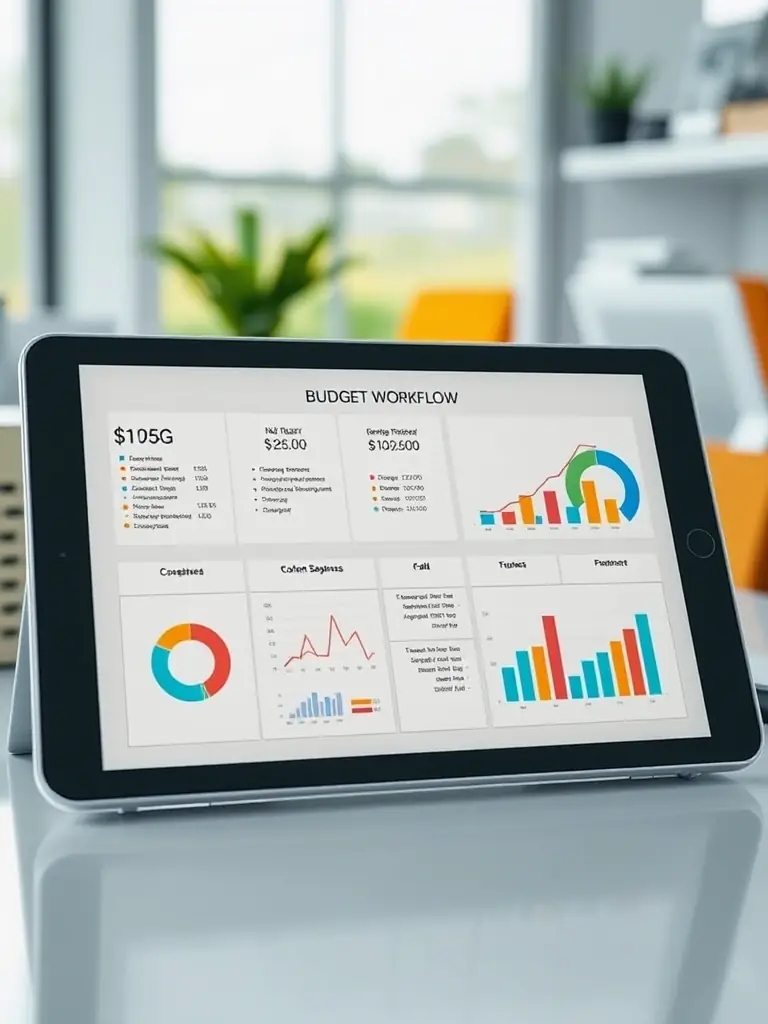 A visual representation of a budget workflow, illustrating Samir's bespoke tools that streamline budget processes for FMCG companies, reducing processing time and improving accuracy.